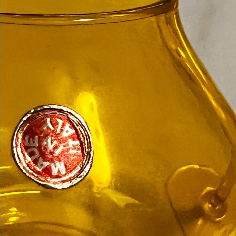 Set Of 2 Vintage Made In Italy Empoli Hand Blown Yellow Glass Candle Sticks